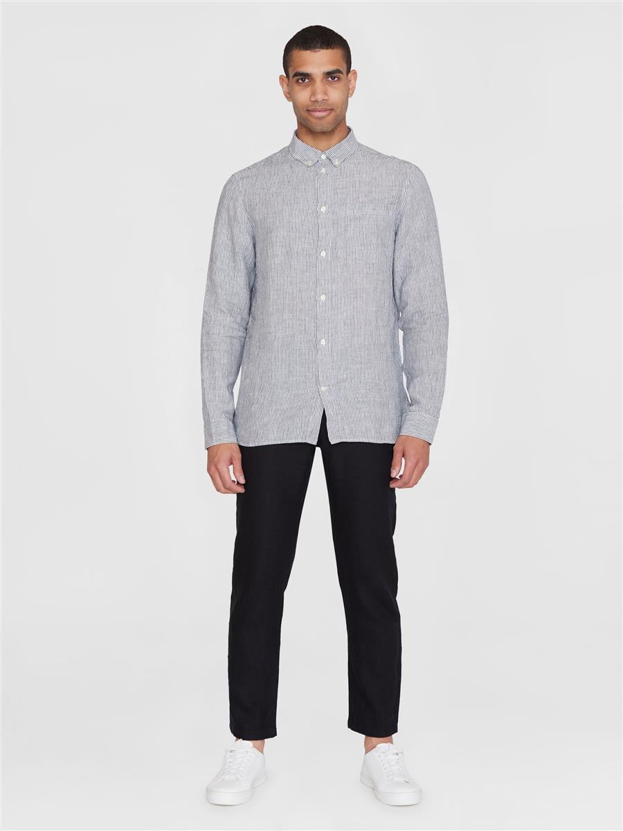 marlowe nature Regular Striped Linen Shirt burnt brick M