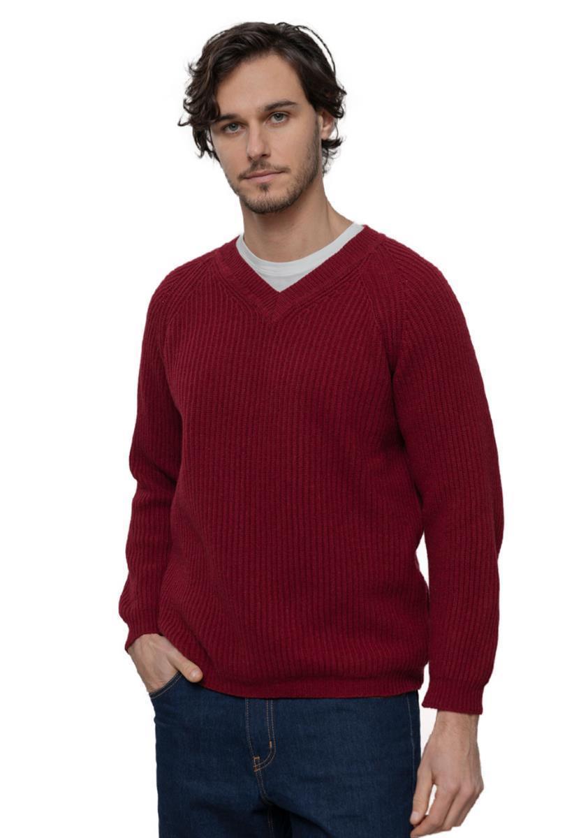 Rifò Costante Pullover red vinaccia recycelter Kaschmir V-Ausschnitt