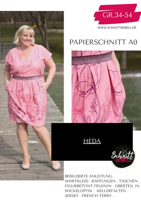 Schnittrebell Papierschnitte Kleid Heda Schnittmuster Gr.34-54 Jersey