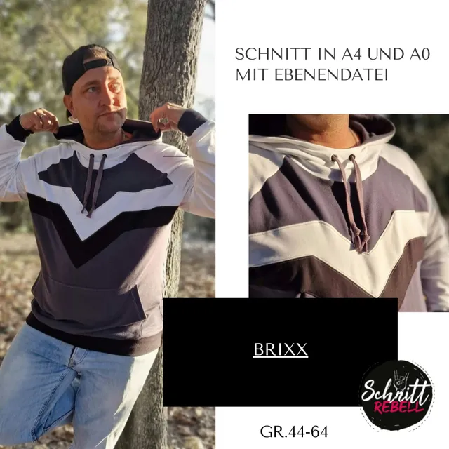 Schnittrebell Brixx Hoodie Schnittmuster Gr.44-64 Herren PDF
