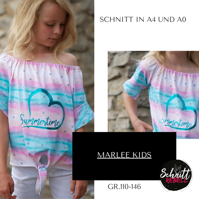 Schnittrebell Ebooks Carmenbluse Marlee Kids Schnittmuster Gr.110-146 Jersey