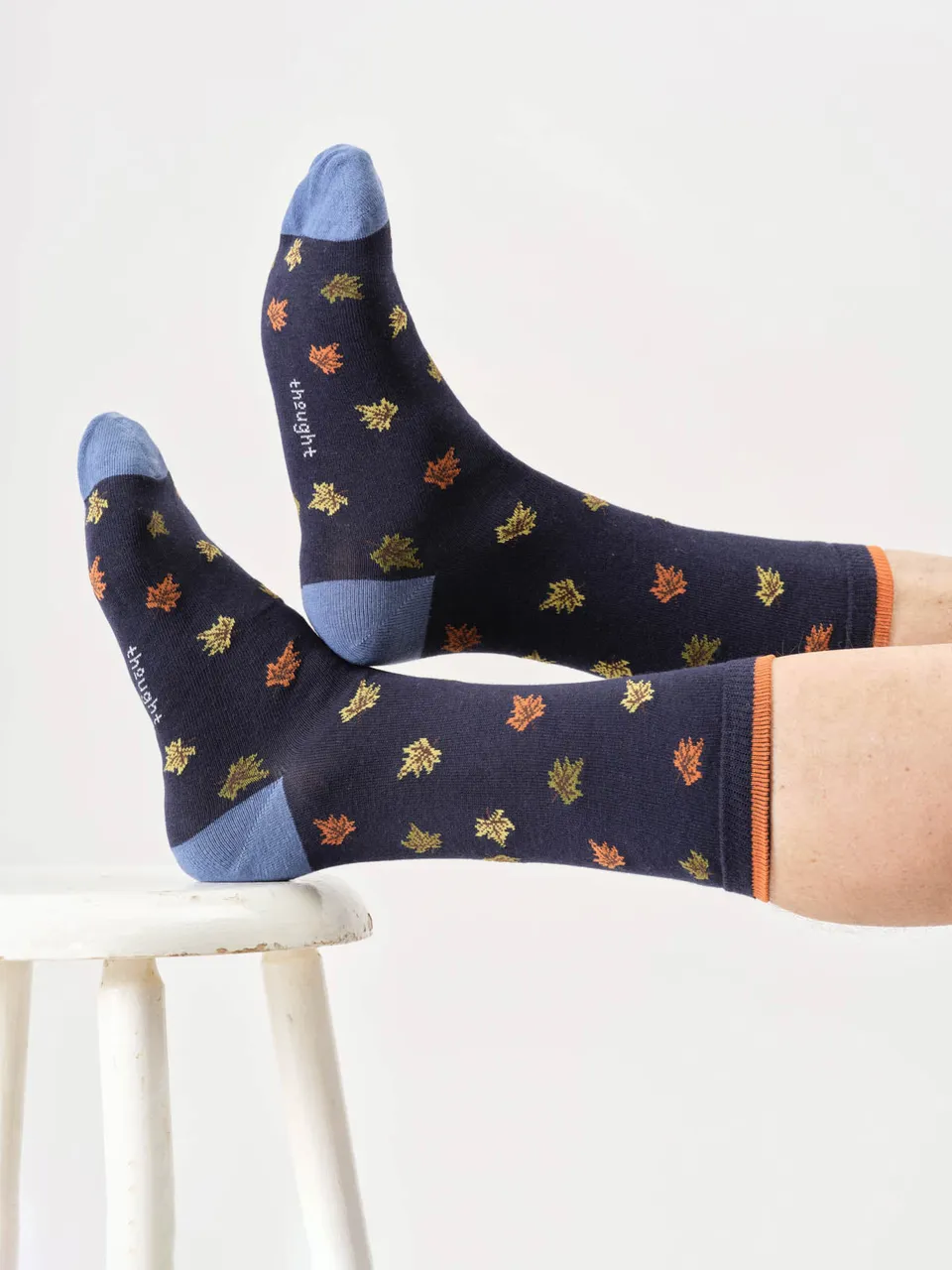 marlowe nature Seasons Crew Socks navy blue leaves 41-47