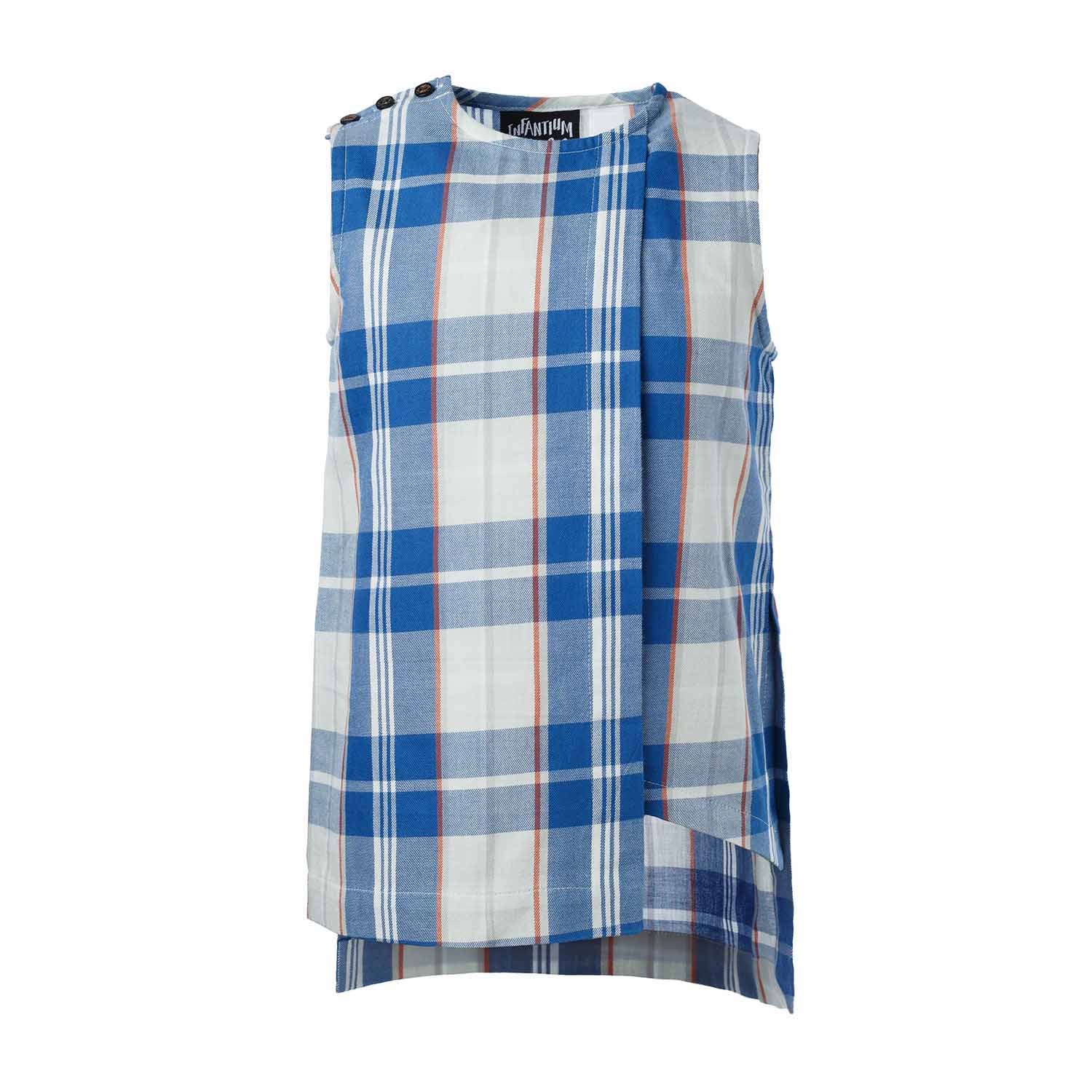 Infantium Victoria Tartan Top ärmelloses Top Blau-Weiß Baumwolle