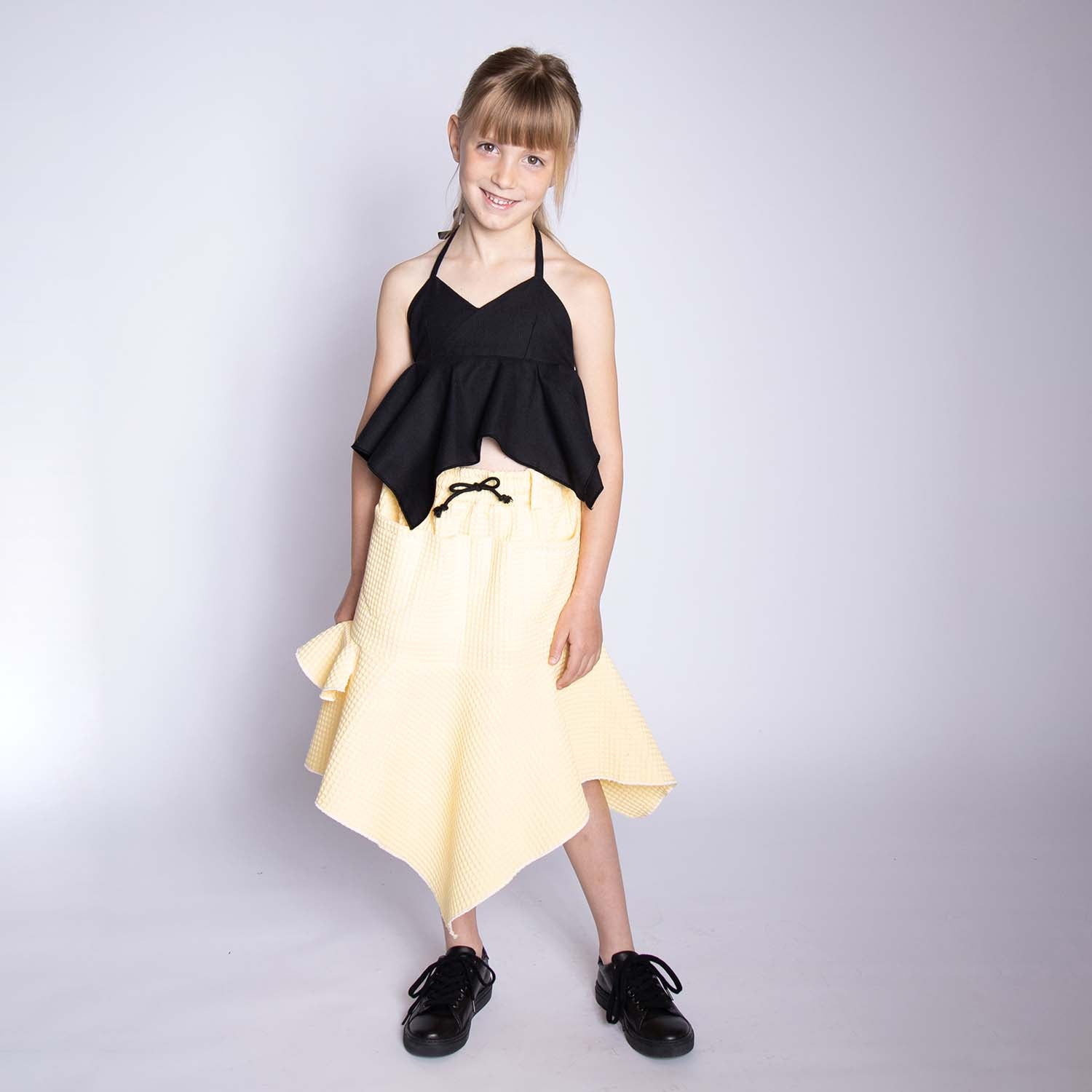 Infantium Victoria Yellow Waffle Midi Mädchenrock Gelb Baumwolle