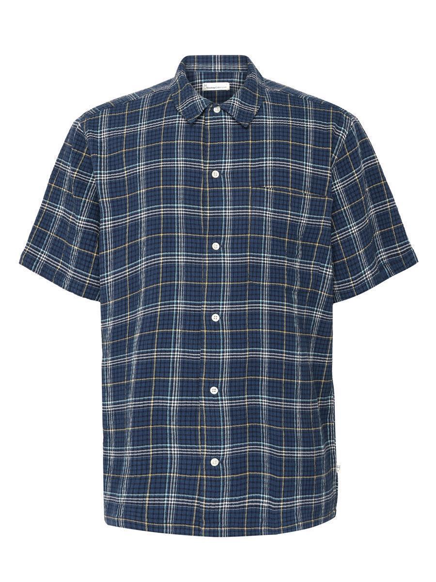 marlowe nature Box Fit Seersucker Hemd blue check Bio