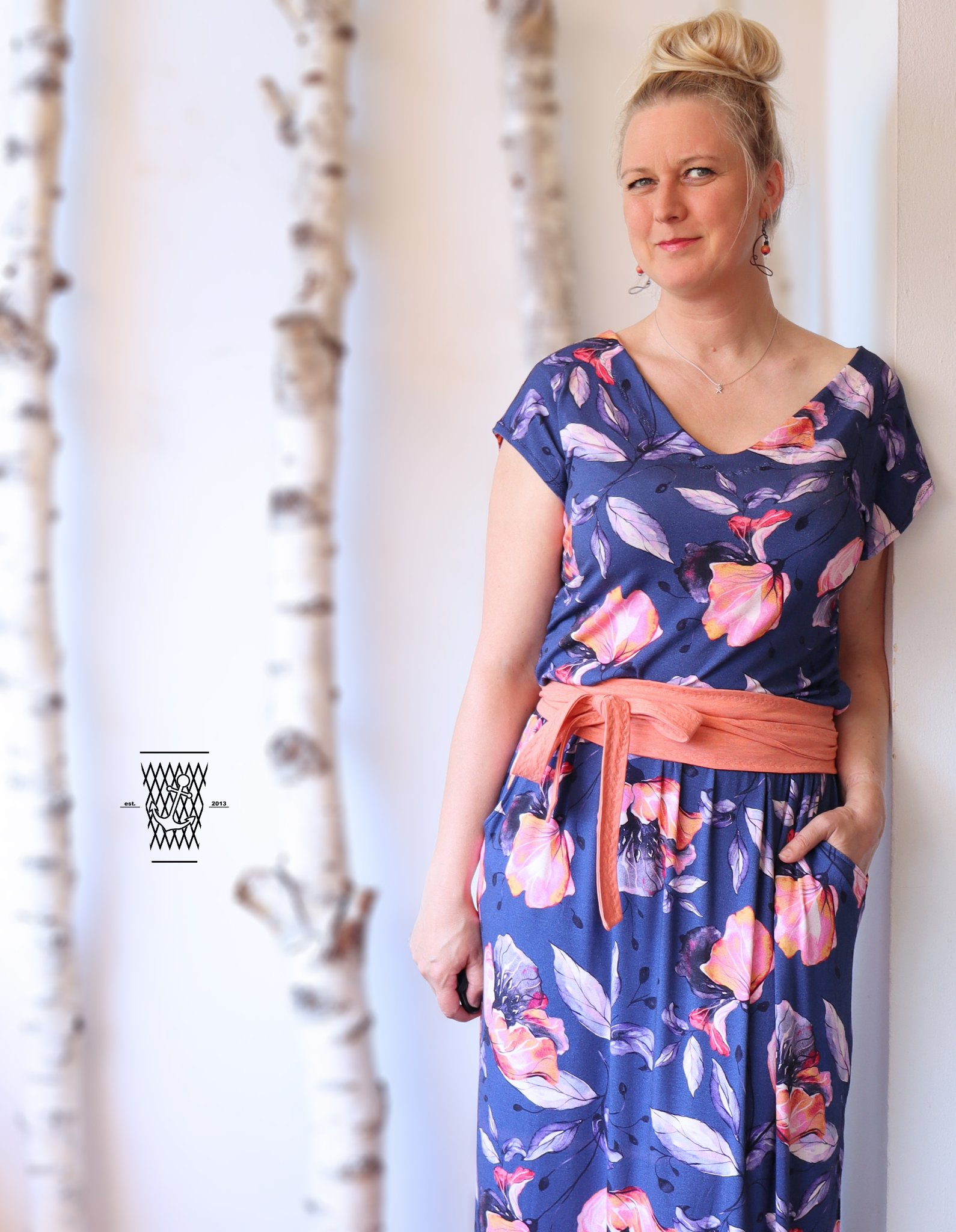 Schnittrebell Zveea Maxikleid Papierschnitt Gr.34-54 Gürtel