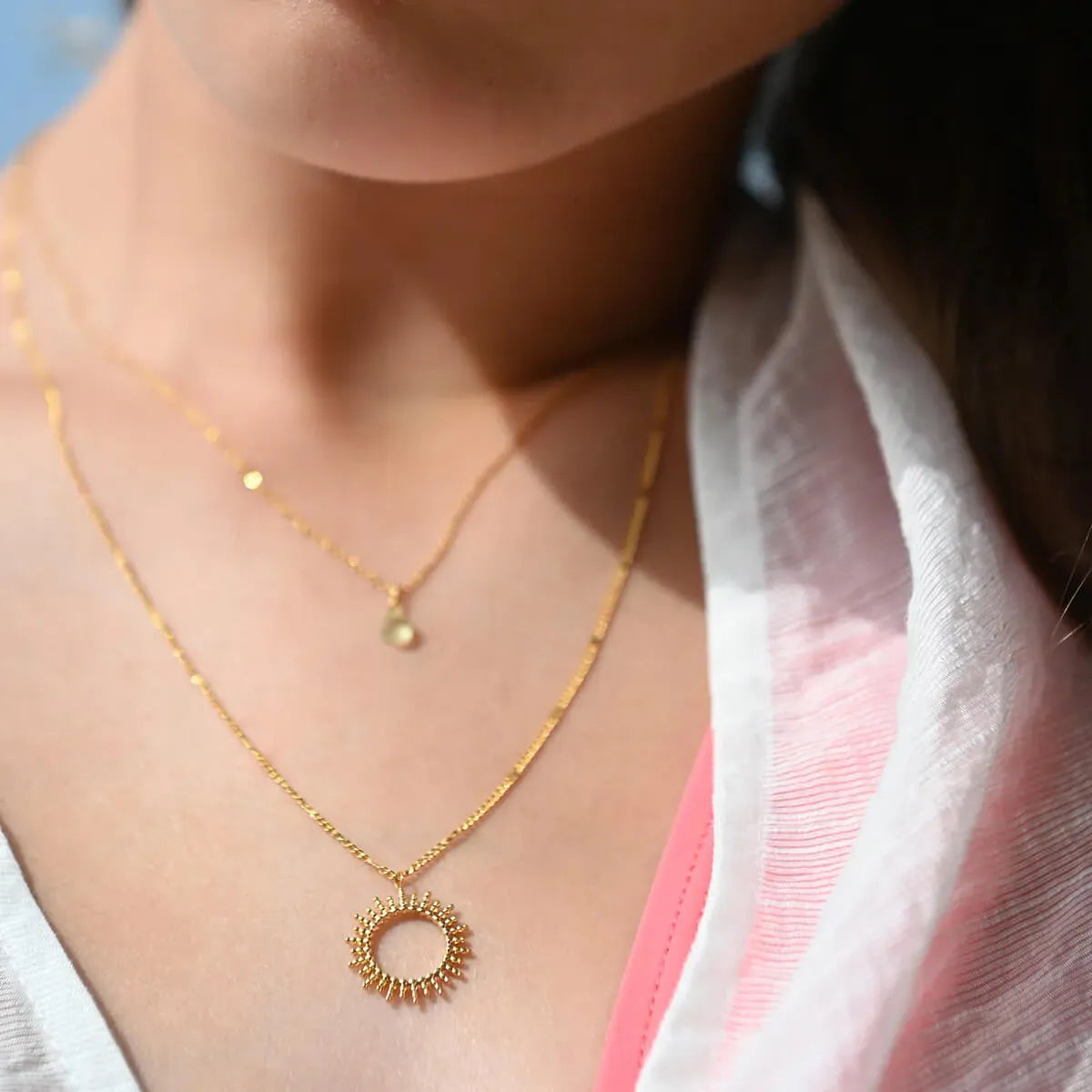 Vinoos Necklace Gold Sun Kette Sonne Edelstahl grün