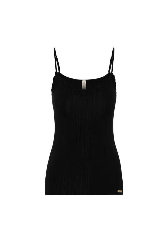 marlowe nature Top mit Spitze Unterhemd schwarz 38 Bio-Baumwolle