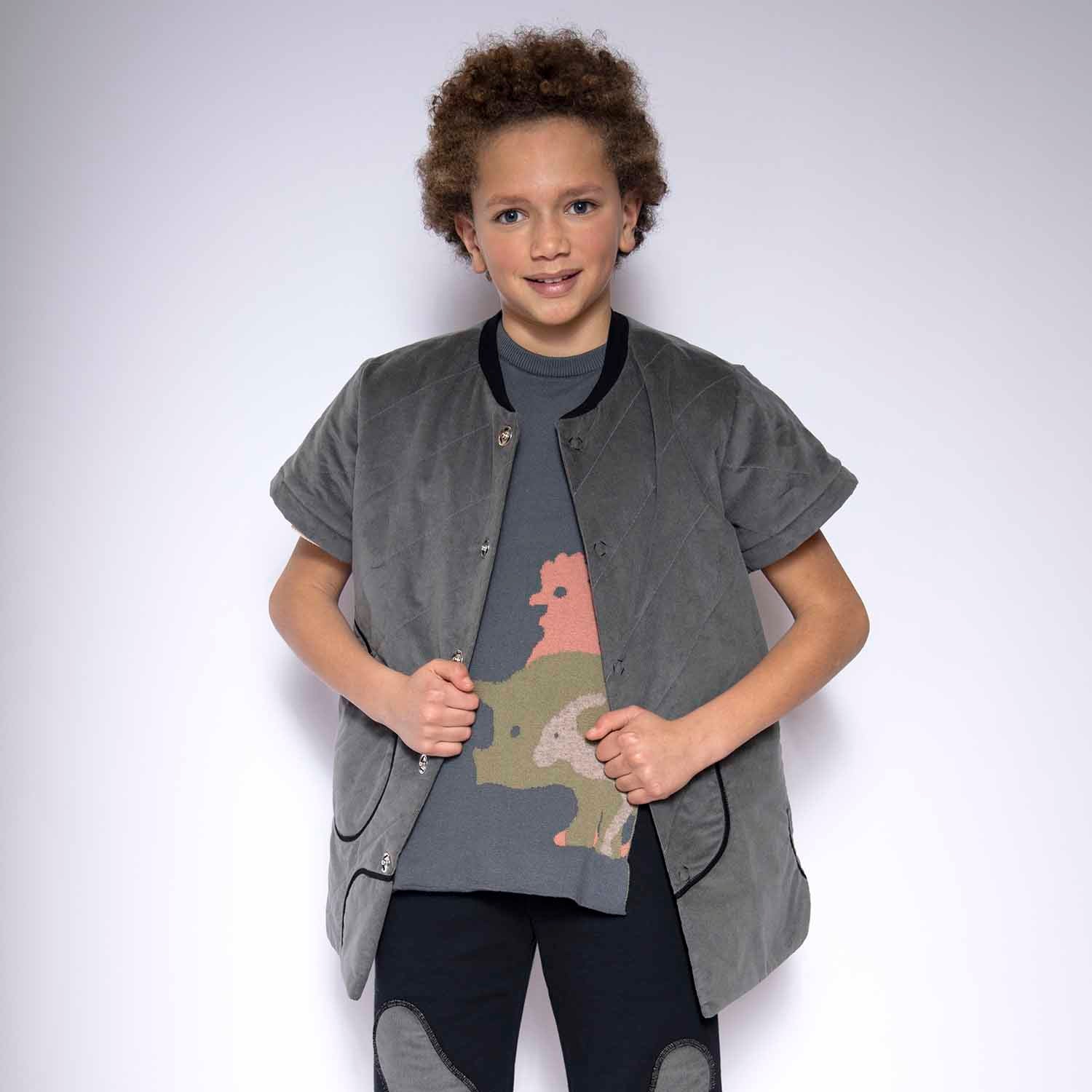 Infantium Victoria Samtjacke Grau Kurzarm Baumwolle Kinder