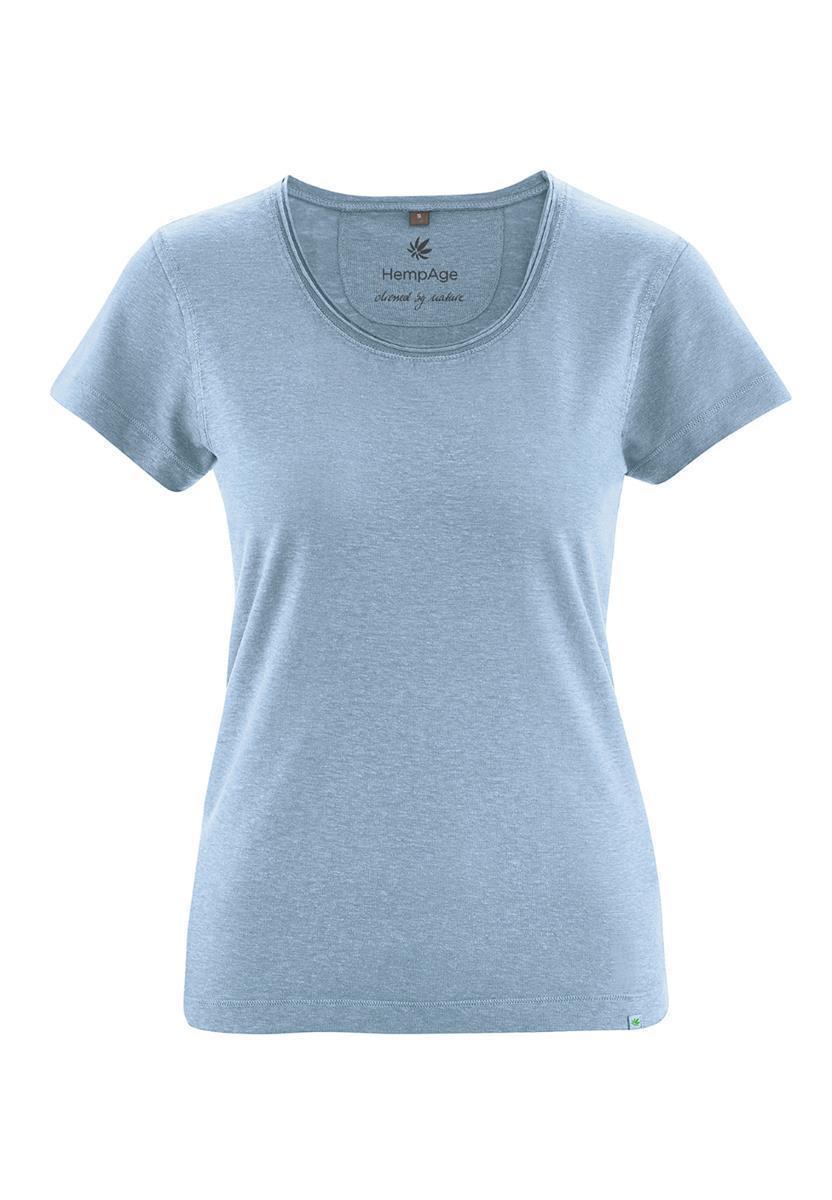 marlowe nature Rolling Collar T-Shirt azure Hanf tailliert