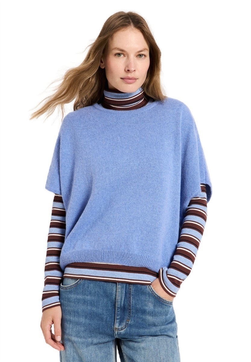 marlowe nature Pullunder Wolle Baumwolle light blue melange