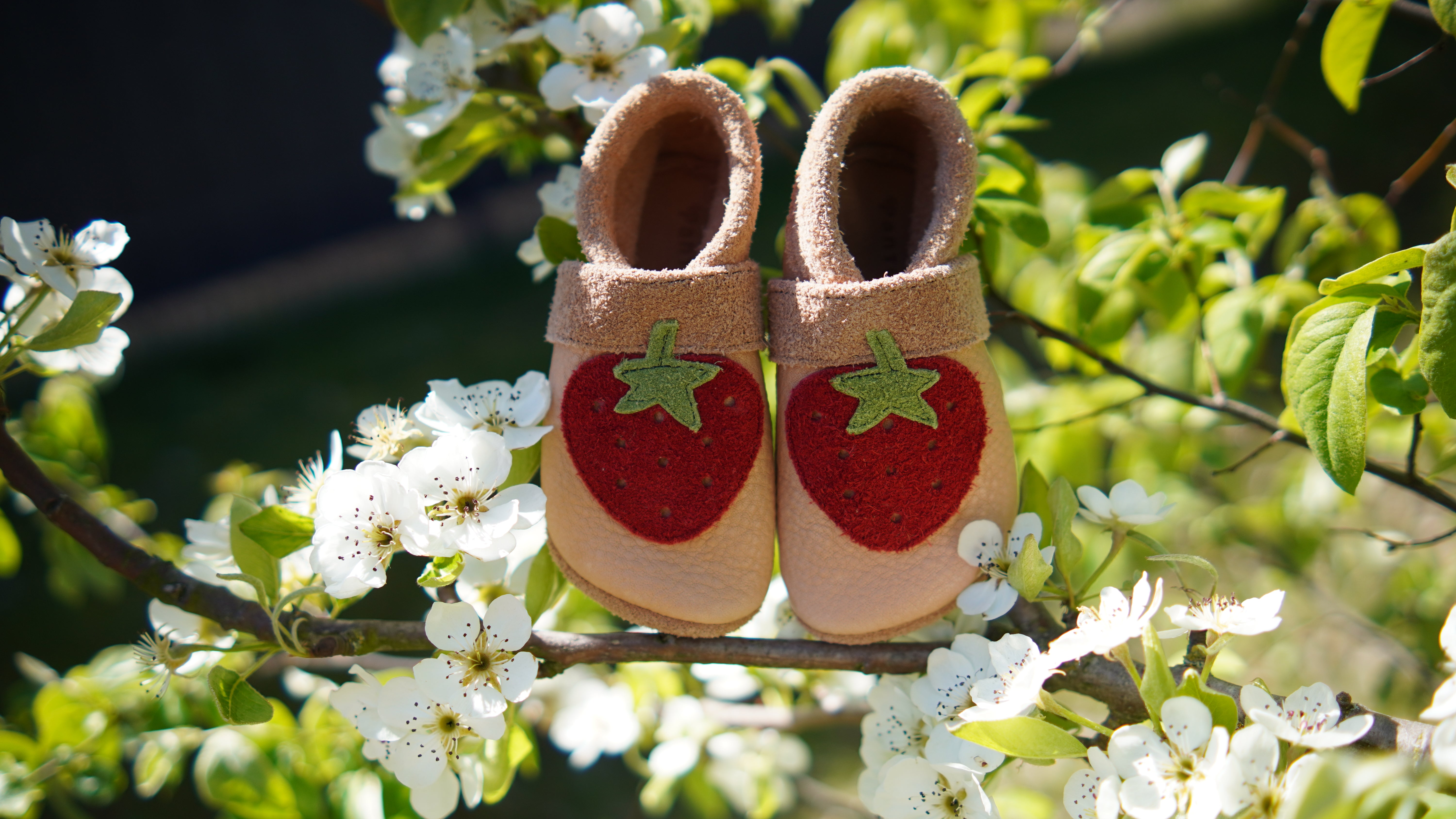 Pantolinos Erdbeere Barfußschuhe rosa Mädchen Naturleder
