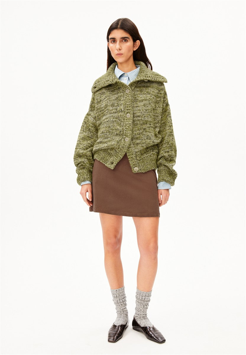 marlowe nature Mouliné Brushed Knit Cardigan oatmilk-mosslace