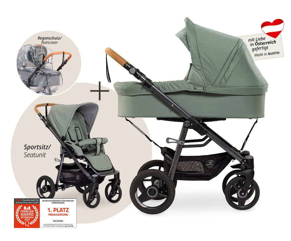Naturkind Lux Evo 2in1 Kinderwagen Cord Cognac Federung