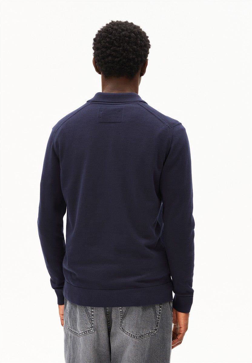 marlowe nature Knit Poloshirt Longsleeve black Bio-Baumwolle