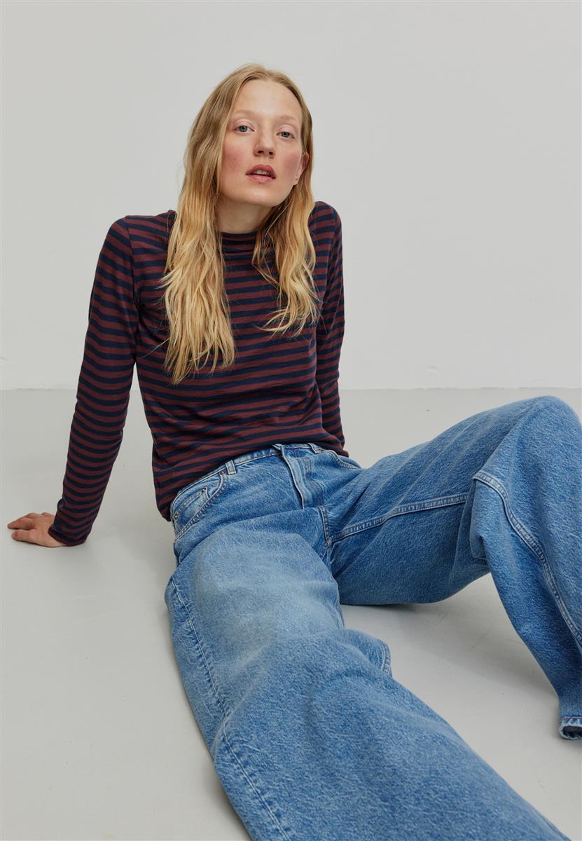 marlowe nature Iris Stripes Longsleeve dark plum Bio-Baumwolle Streifen