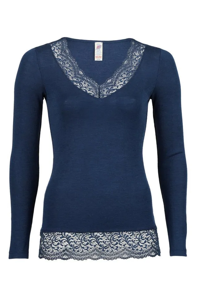 marlowe nature Damen-Shirt Spitze marine 34/36 Merino Seide
