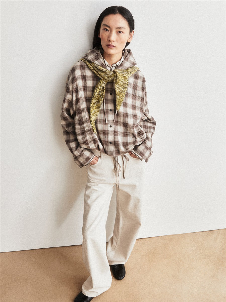 Armedangels Check Hooded Blouse sandstone-claystone S Bio
