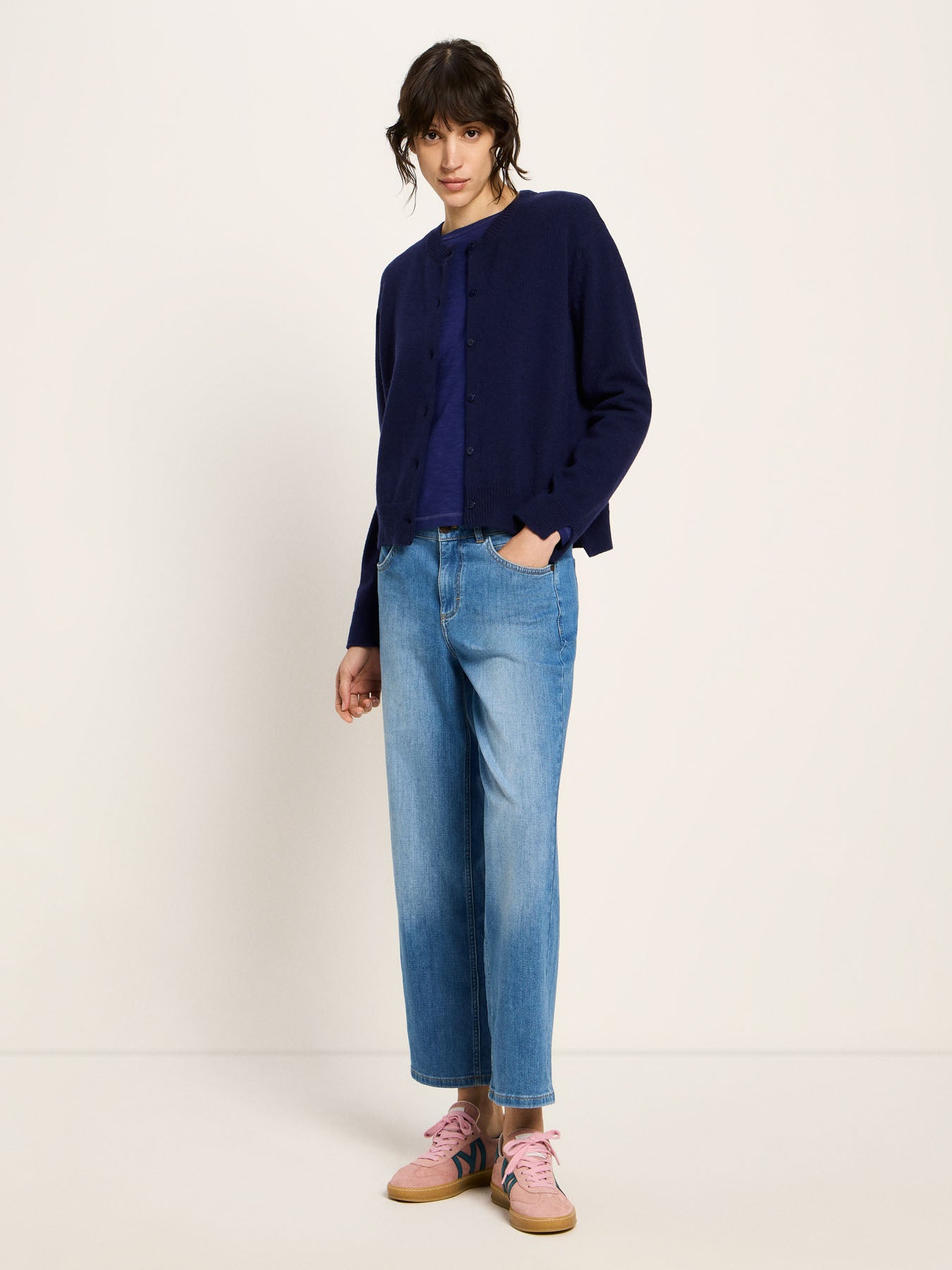 Lanius Boxy Strickjacke light blue melange Bio-Wolle