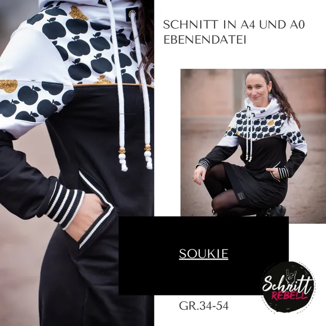 Schnittrebell Soukie Hoodie Schnittmuster Gr.34-54 Hoodiekleid PDF