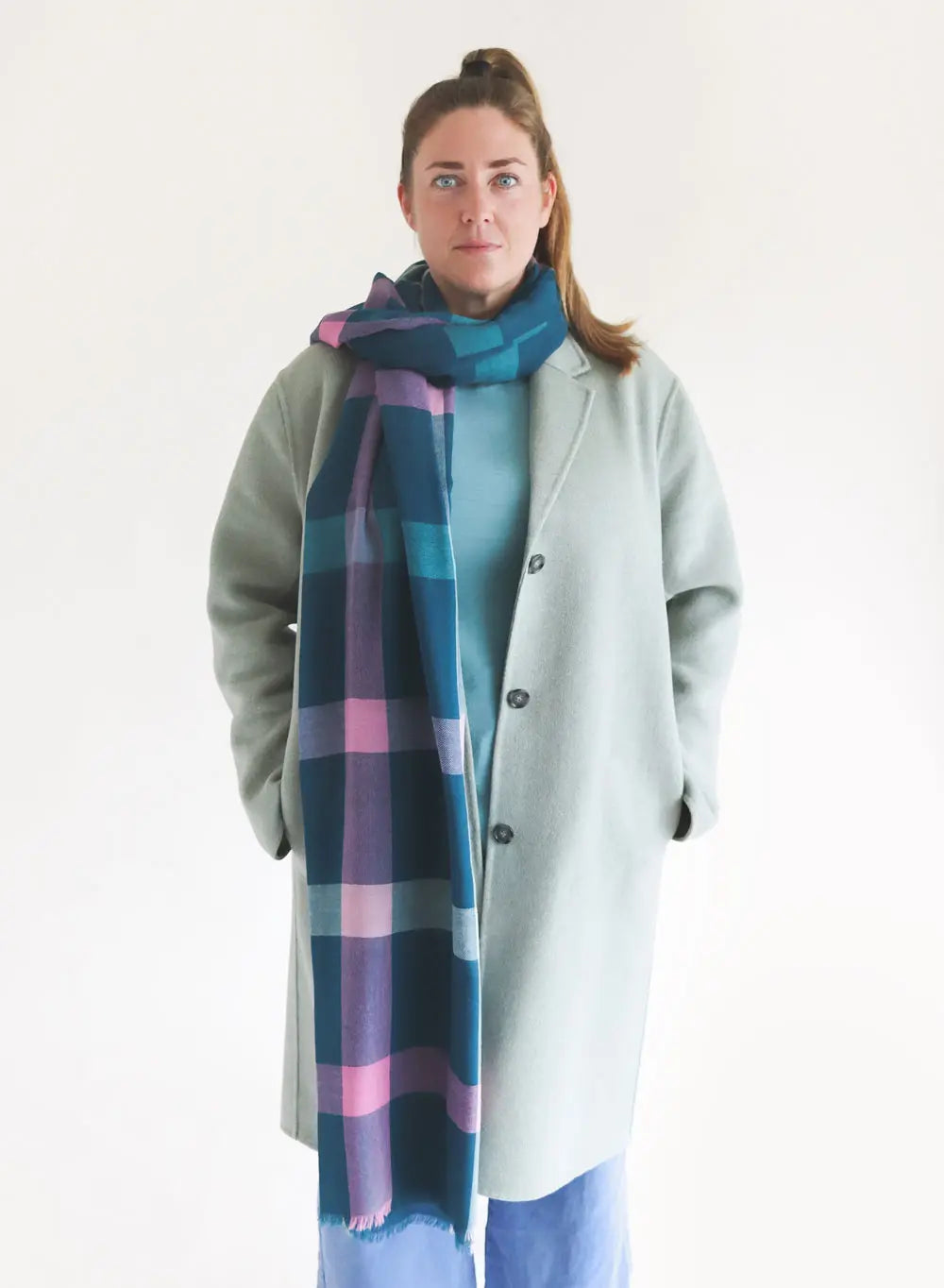 marlowe nature Wollschal Karo Schal petrol 100x200cm Schurwolle