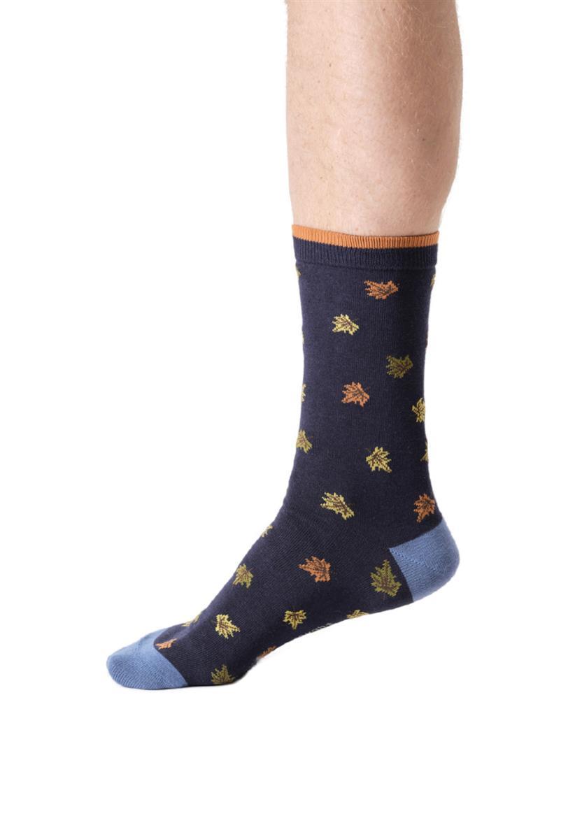 marlowe nature Seasons Crew Socks navy blue leaves 41-47