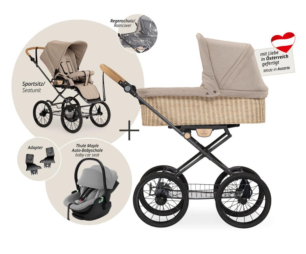 Naturkind Ida 3in1 Kinderwagen Cord Cognac geflochten