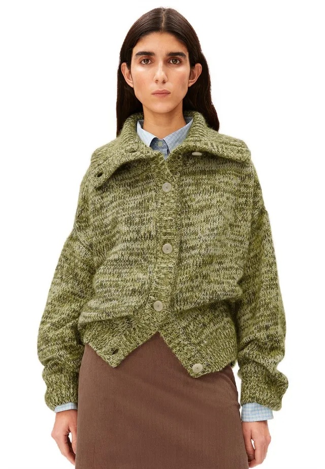 marlowe nature Mouliné Brushed Knit Cardigan oatmilk-mosslace