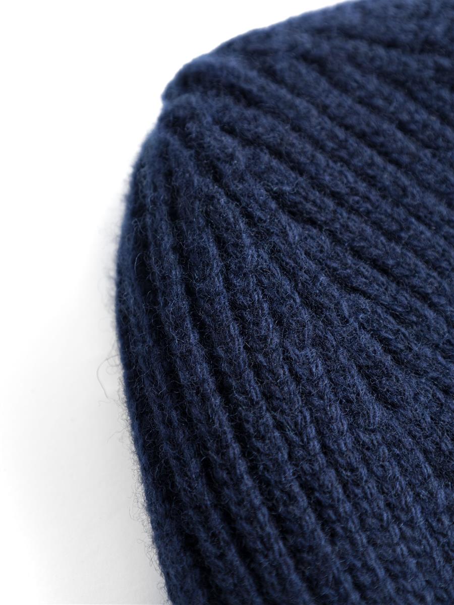 Knowledge Cotton Big Rib Beanie asley blue Wolle One Size Rippenstrick
