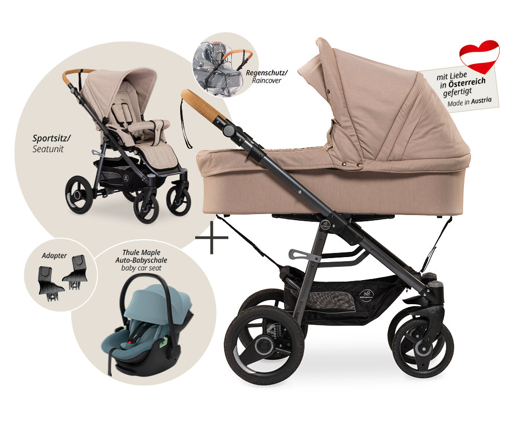 Naturkind Lux Evo 3in1 Kinderwagen Thule Maple Federung