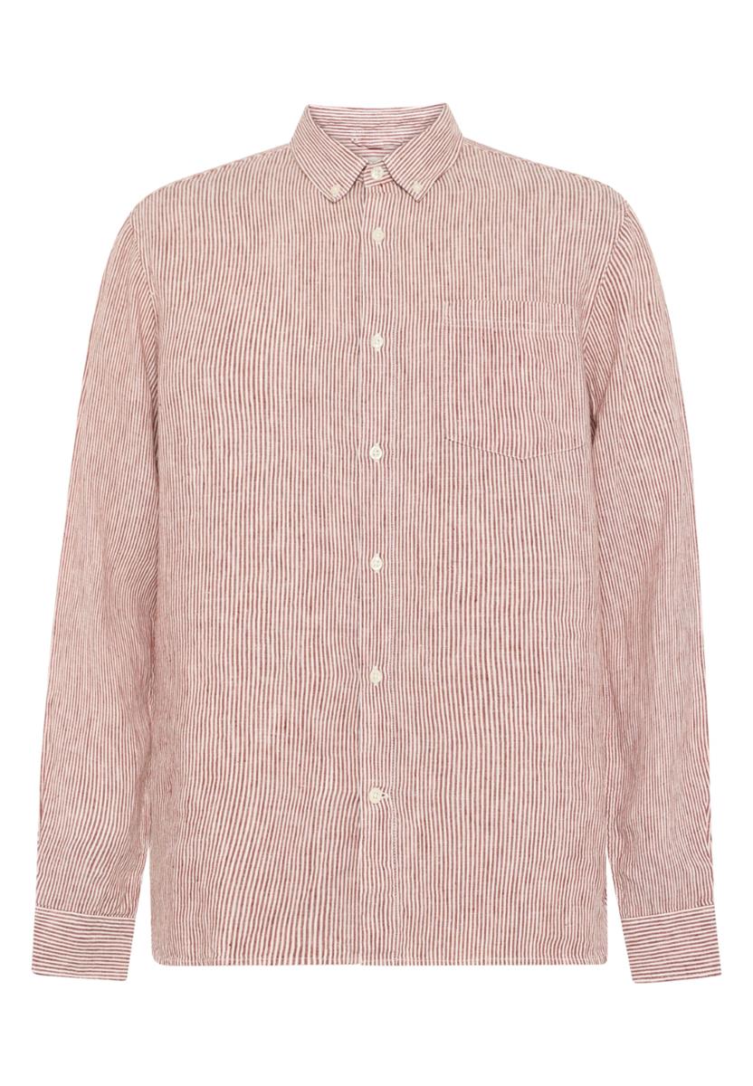 marlowe nature Regular Striped Linen Shirt burnt brick M