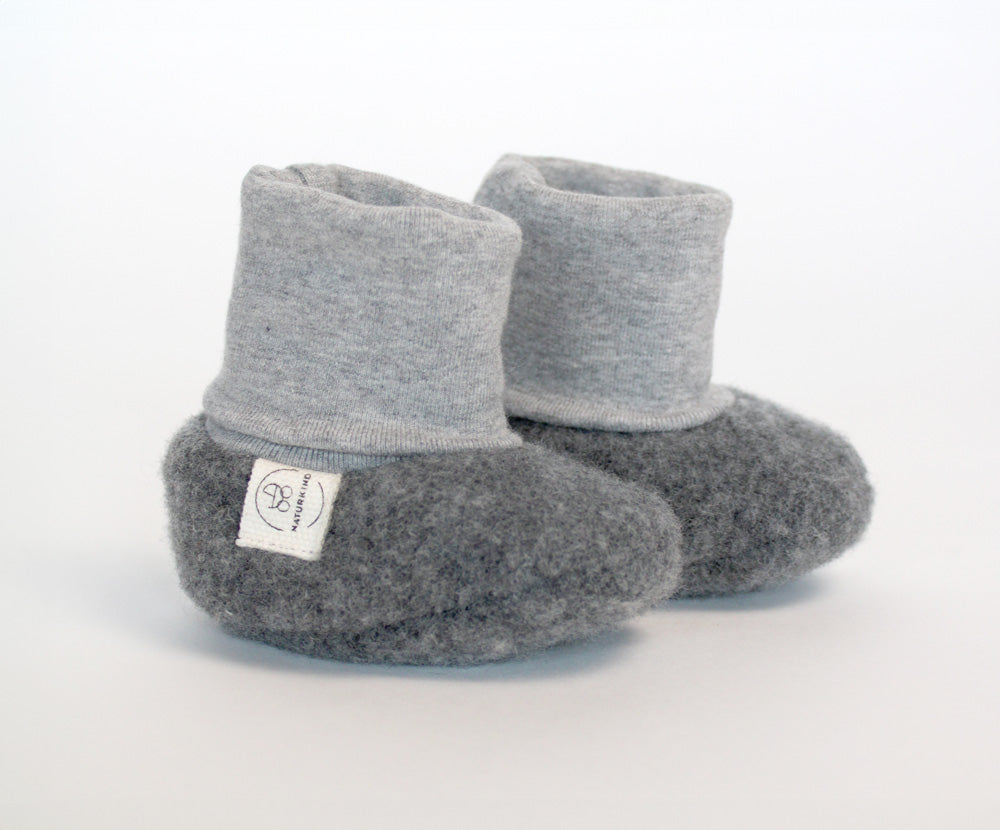 Naturkind Wollfleece Babyschuhe GOTS Grau Gr. 16