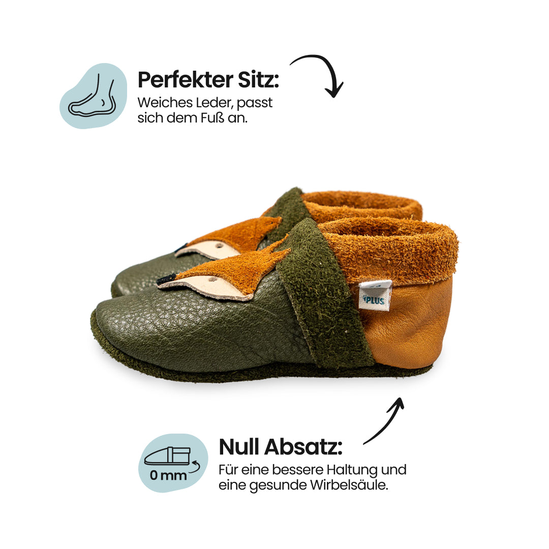 Pantolinos Plus Fuchs Barfußschuhe khaki Naturleder