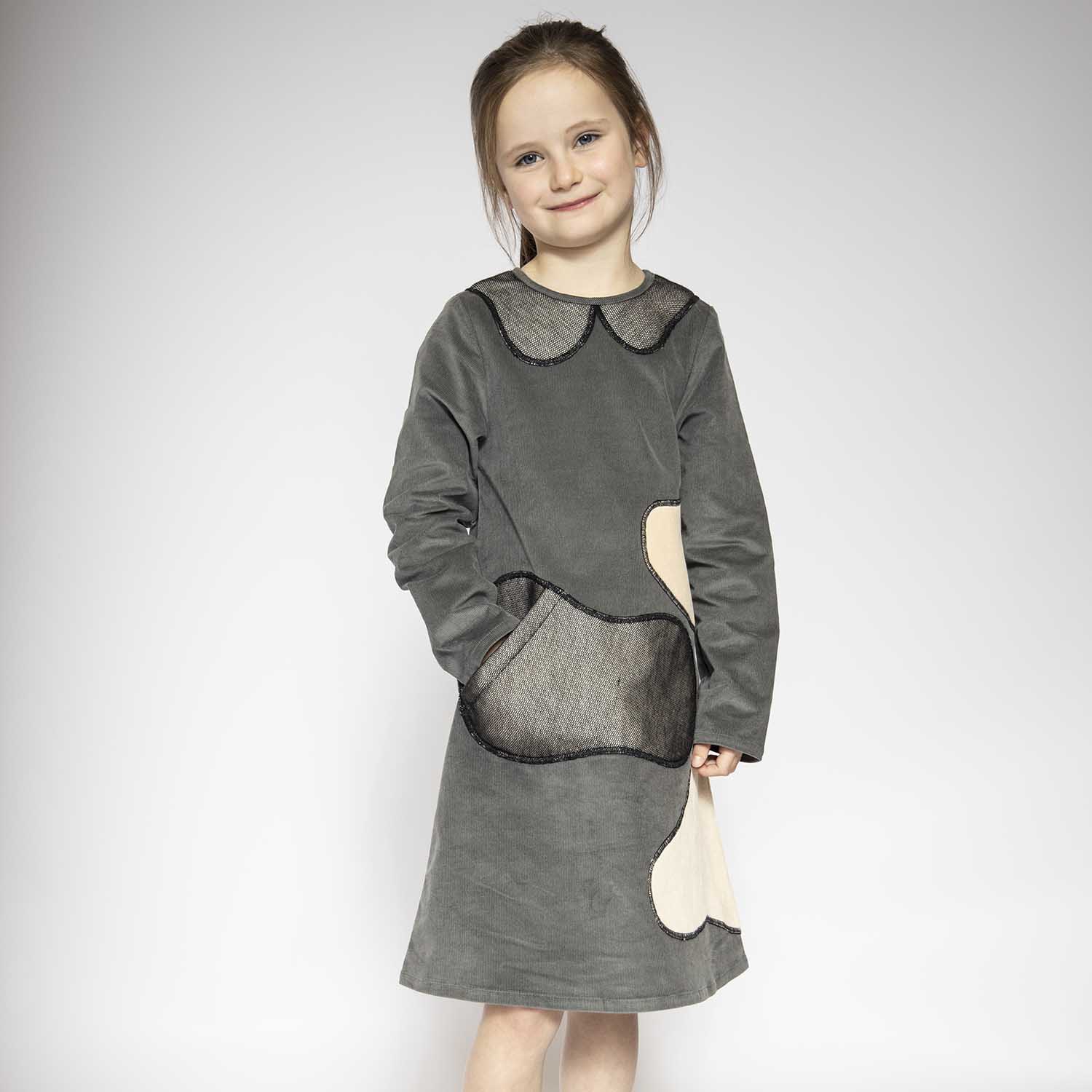 Infantium Victoria Kleid Samtkleid Grau A-Linie Gr. 128
