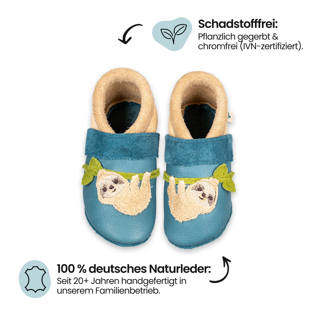 Pantolinos Faultier Krabbelschuhe Naturleder Tiermotiv