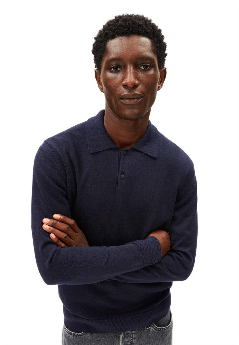 marlowe nature Knit Poloshirt Longsleeve black Bio-Baumwolle