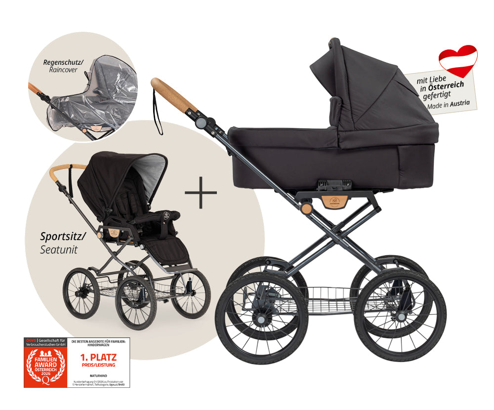 Naturkind Ida 2in1 Kinderwagen Cord Cognac mit Babykorb