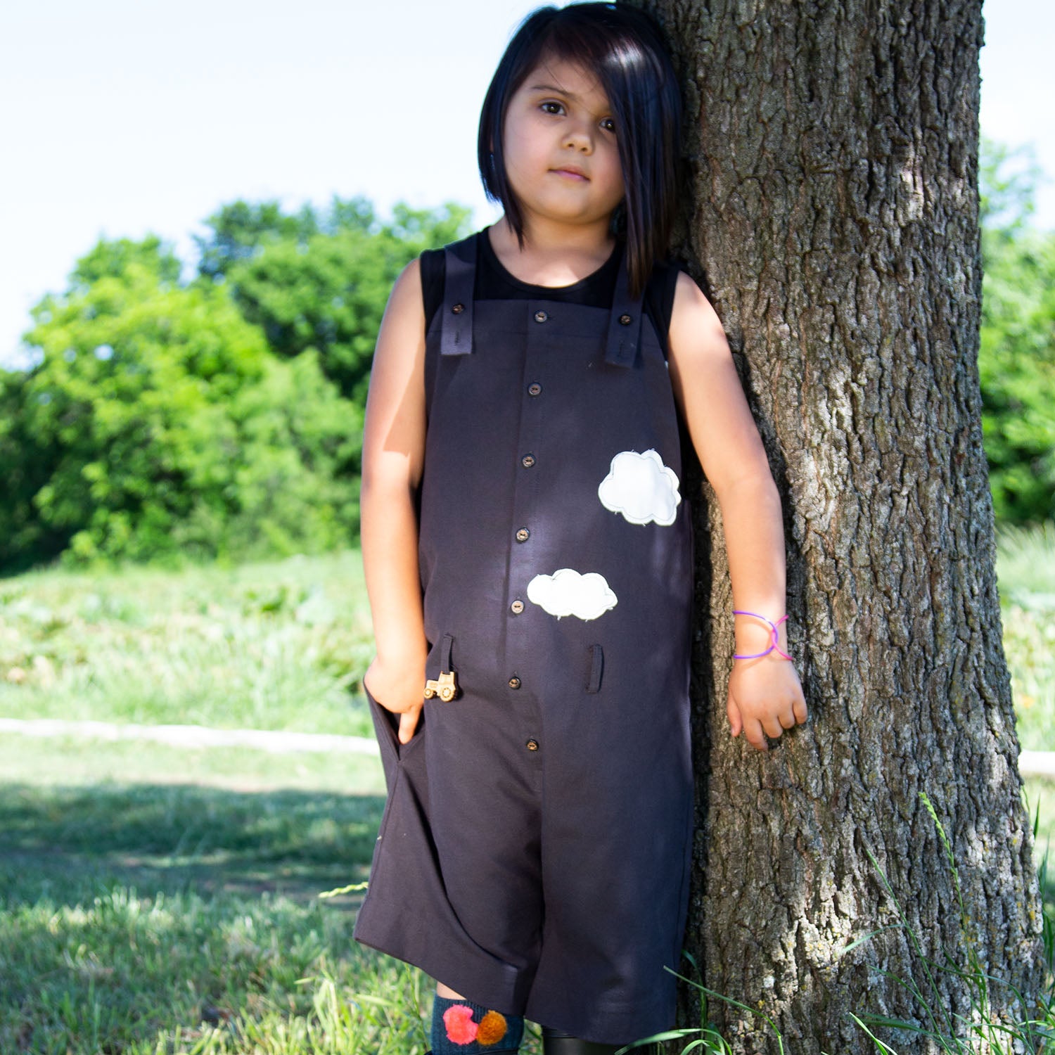 Infantium Victoria Farmer Dungaree Kinderlatzhose schwarz Baumwolle