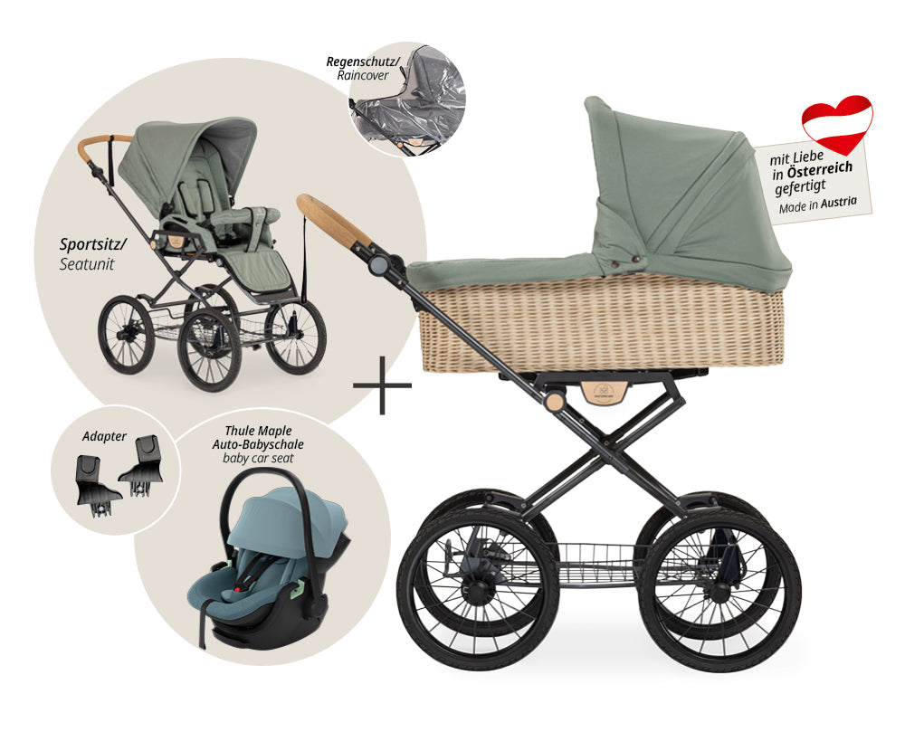 Naturkind Ida 3in1 Kinderwagen Cord Cognac geflochten