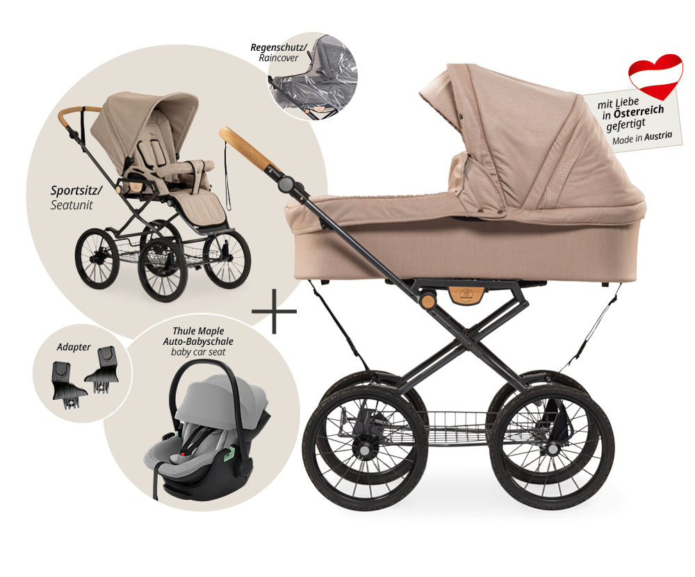 Naturkind Ida 3in1 Kinderwagen Cord Cognac mit Autoschale