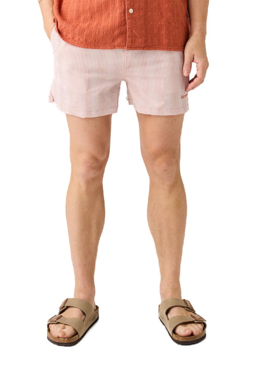 Marlowe Nature Seersucker Swimshorts red stripe Bio-Baumwolle