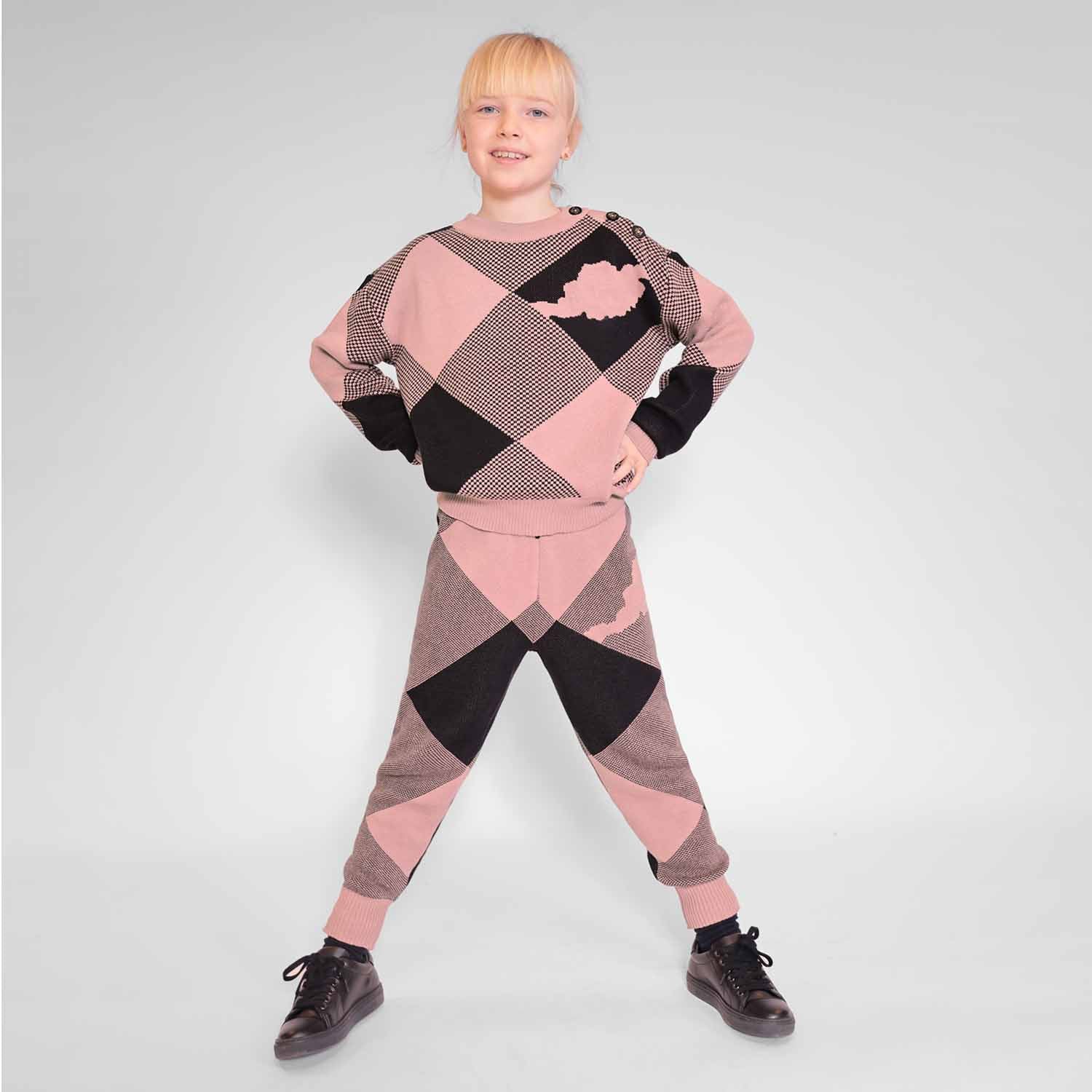 Infantium Victoria Kids Pink Black Knit Pants Strickhose Bio-Baumwolle