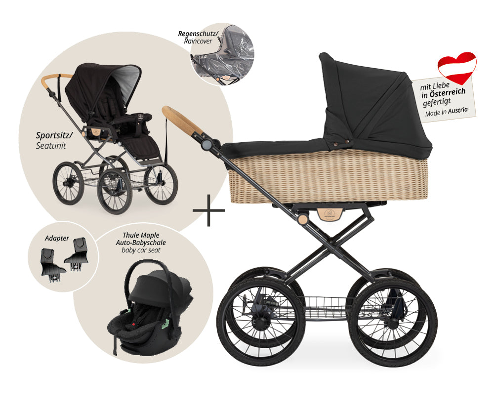 Naturkind Ida 3in1 Kinderwagen Cord Cognac geflochten