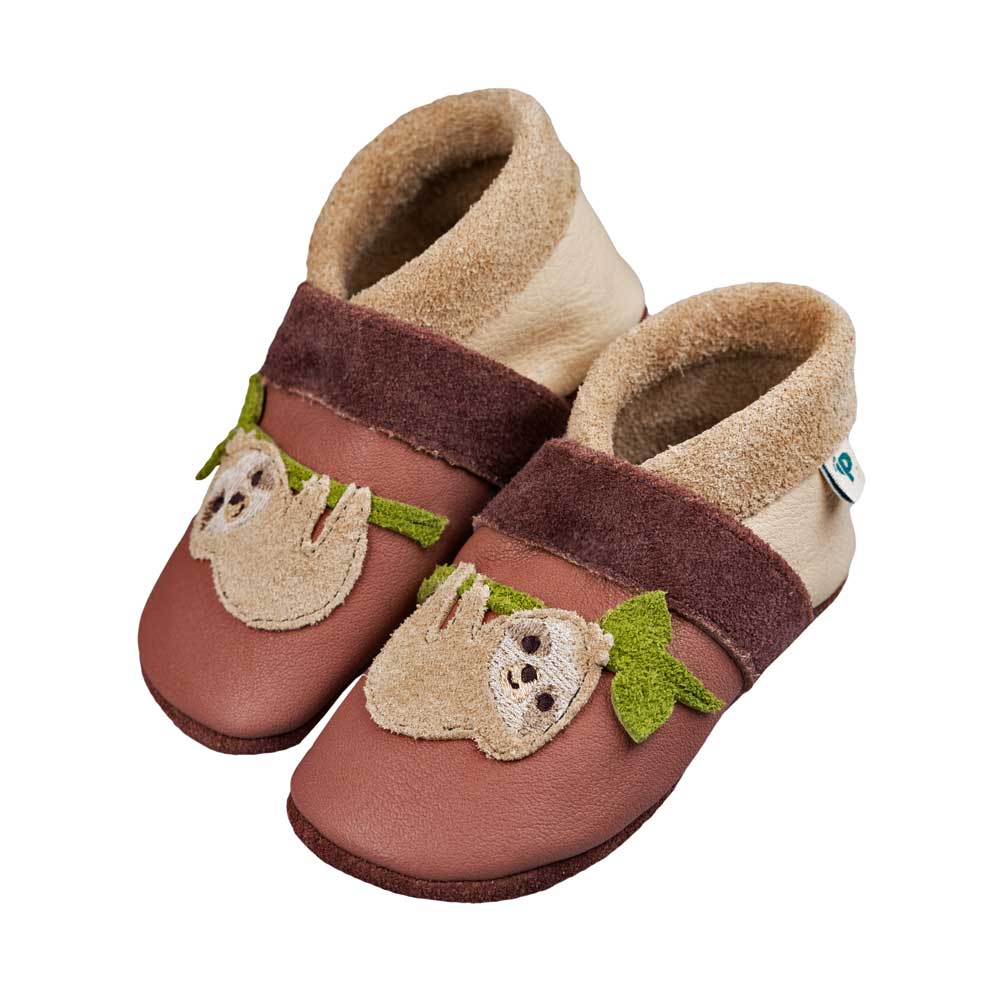 Pantolinos Faultier Krabbelschuhe Naturleder Tiermotiv