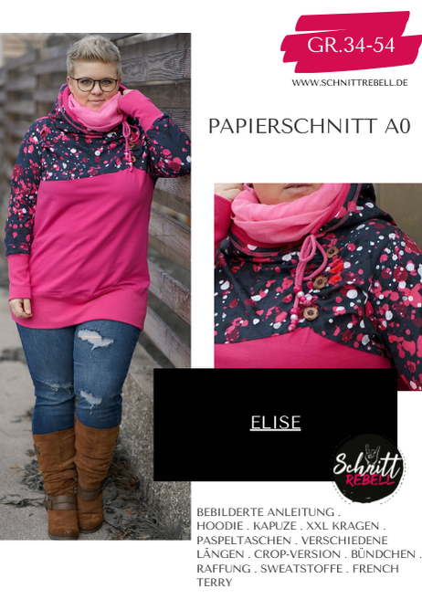 Schnittrebell Elise Gr. 34-54 Papierschnitt Hoodie Crop Damen