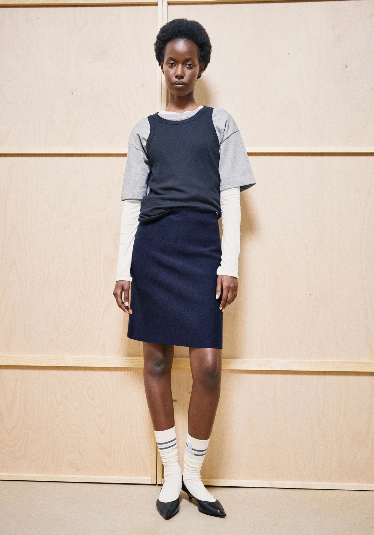 marlowe nature Compact Knit Skirt Rock tinted navy Bio-Baumwolle