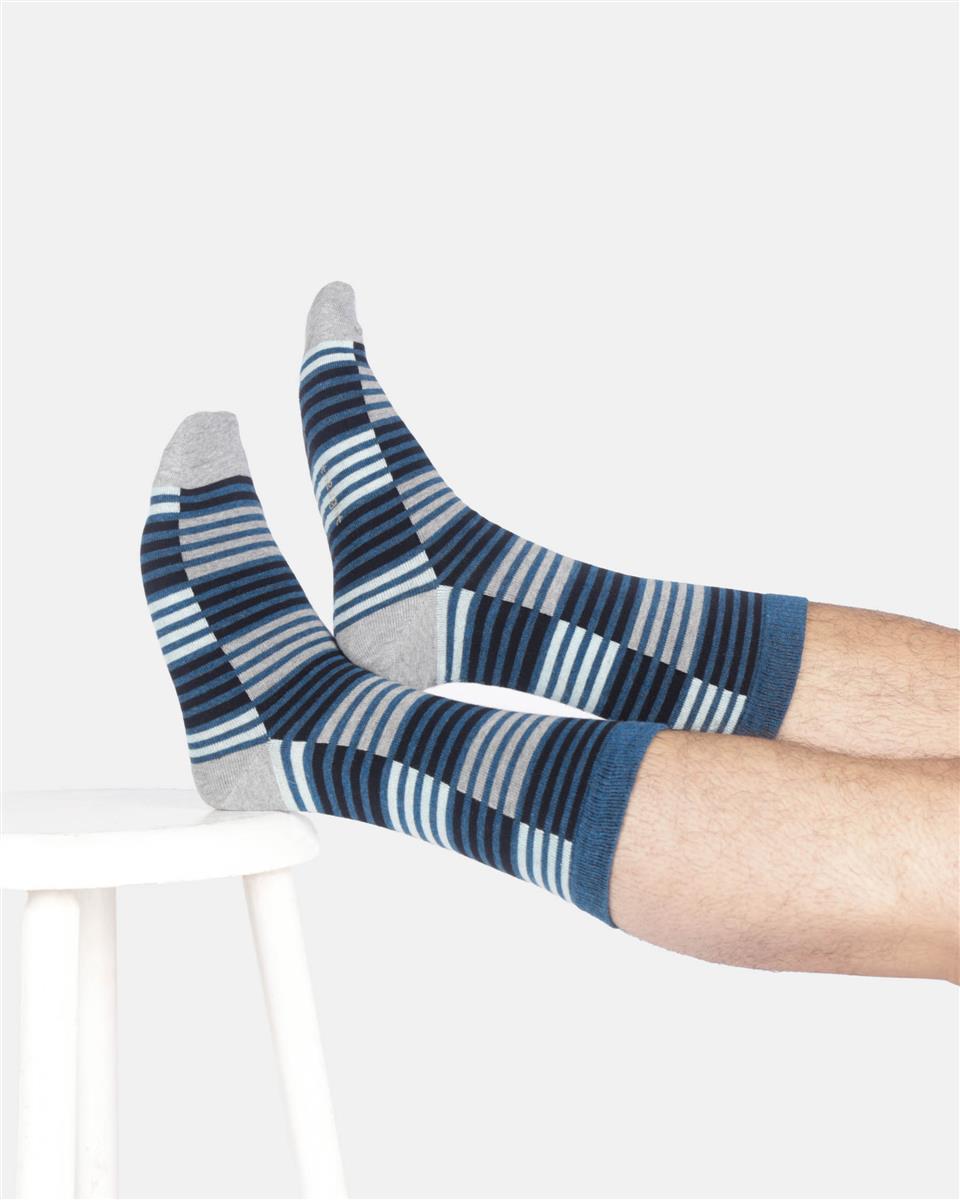 marlowe nature Stripe Colour Block Socken lake blue marl