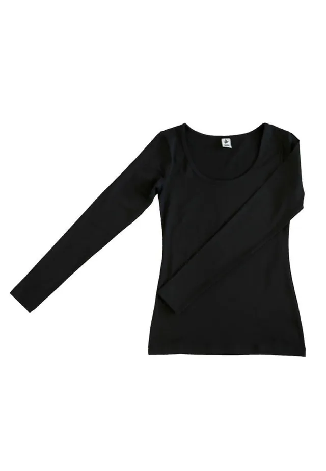Leela Cotton Basic Langarmshirt schwarz Bio-Jersey