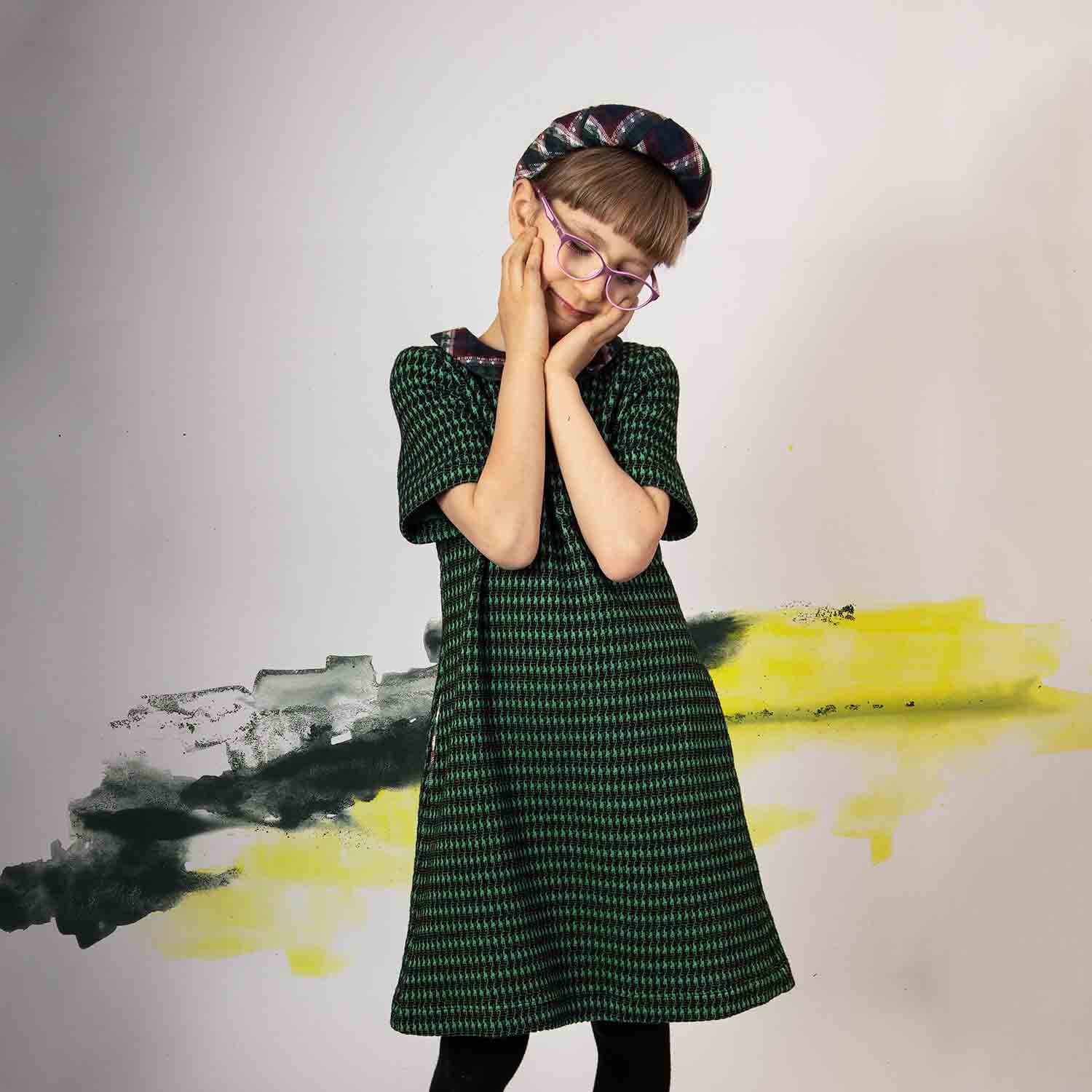 Infantium Victoria A-Linie Kleid Kinderkleid grün Hahnentritt