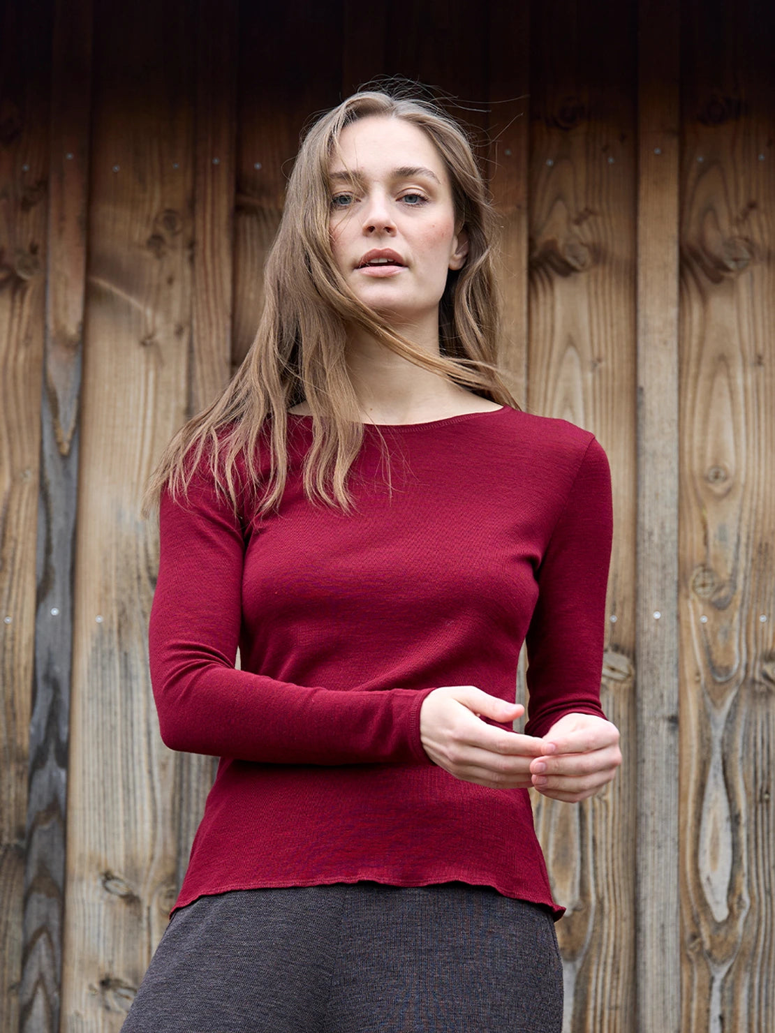 Jalfe Shirt Wolle Plain Damen melange emerald M/38 Wolle